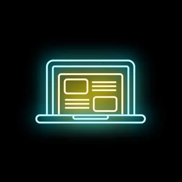 Laptop screen displaying information with glowing neon outline Stock Illustration