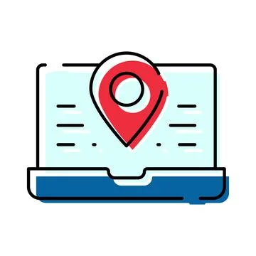 Laptop screen displaying location pin and digital map navigation Stock Illustration