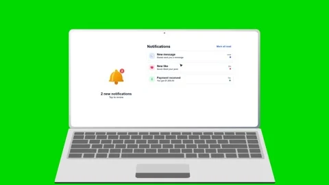 Laptop screen displaying notification alerts on green background. 4K Video stock 341694606
