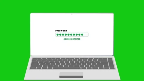 Laptop screen displaying password entry and access granted message. 4K Stock Footage 346738889