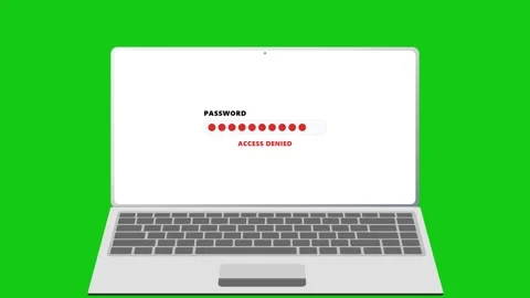 Laptop screen displaying password typing with access denied error. 4K Stock Footage 346738877