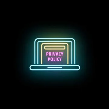 Laptop screen displaying privacy policy neon text Stock Illustration