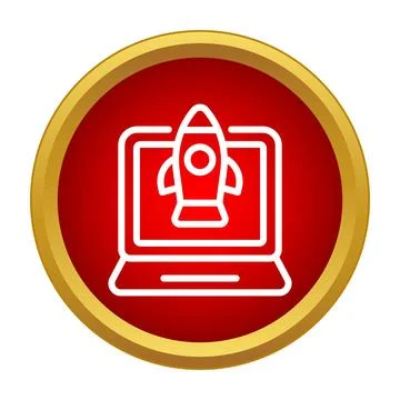 Laptop screen displaying a rocket for startup launch Illustrazione stock