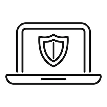 Laptop screen displaying security shield antivirus protection 스톡 일러스트