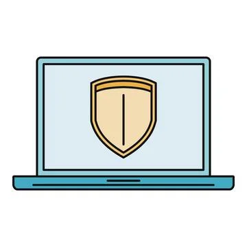 Laptop screen displaying shield icon for data protection 스톡 일러스트