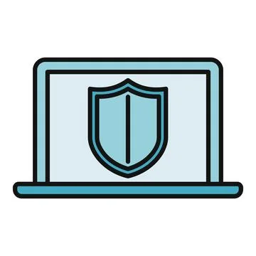 Laptop screen displaying shield icon for cyber security イラスト素材