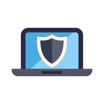 Laptop screen displaying a shield protecting data 스톡 일러스트