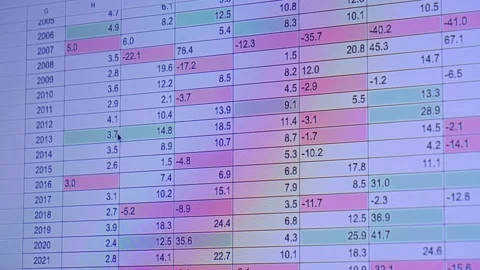 A laptop screen displaying a spreadsheet with neatly organized rows and columns Stock-Footage 335760506