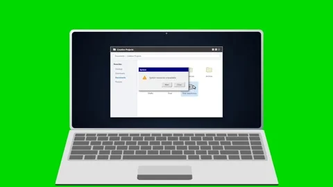 Laptop screen displaying system error message on green background. 4K Stock Footage 341694571