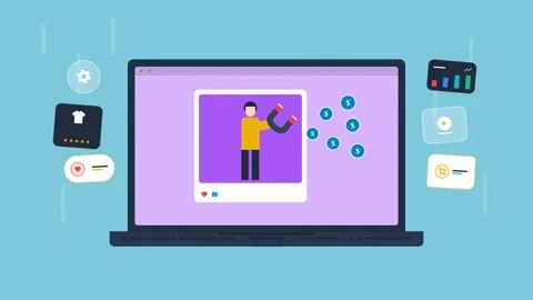 Laptop screen displaying UGC monetization and digital marketing. 4K 스톡 동영상 342387544