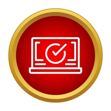 Laptop screen displaying verified checkmark approval icon Stock Illustration