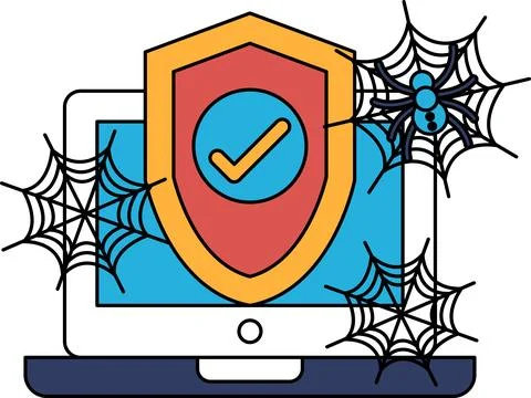 Laptop screen displays shield with check mark Stockillustratie