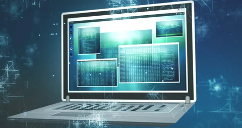Laptop screen with hack code binary numbers and formulas. Cyber ​​crime Stock Footage 157600315