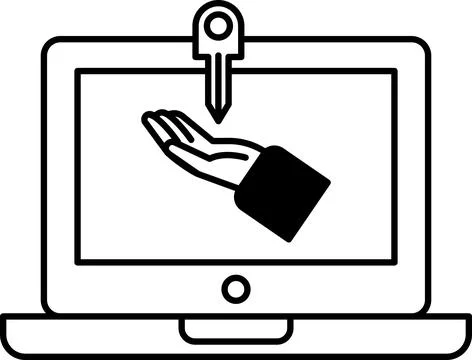 A laptop screen with a hand on it and a key on the screen Stock Illustration