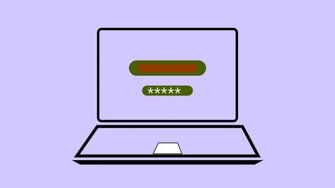 Laptop screen icon login complete tike mark on a pastel green background. Stock Illustration