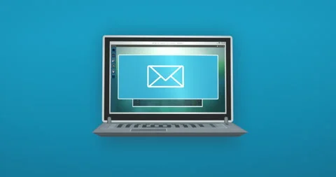 Laptop screen with incoming mail in mailbox against blue background Stock Footage 157647549