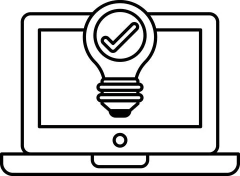 A laptop screen with a light bulb on it Illustrazione stock