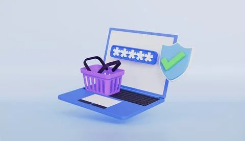Laptop screen with lock icon signs for private secure, password firewall Stock-Illustration