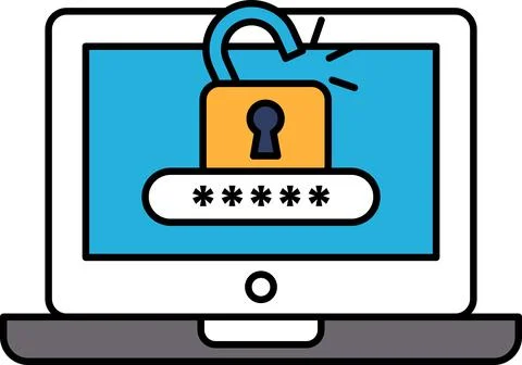 A laptop screen with a lock on it Stock Illustration