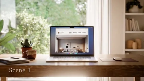 Laptop Screen Mockup – Scandinavian Interior with Garden | 6-SET AE Template 스톡 After Effects
