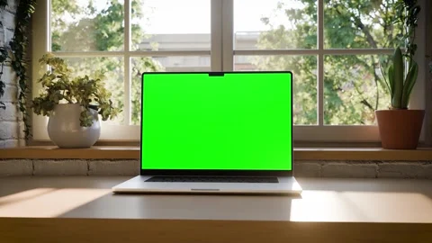Laptop Screen Mockup with Smooth Camera Orbit  Chroma Key Green Screen, Bri.. Stock-Footage 328152920