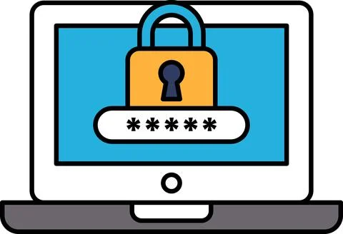 A laptop screen with a password lock on it Stock Illustration