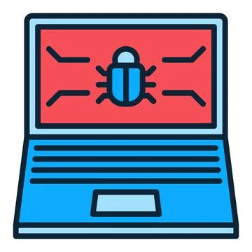 Laptop Screen with PC Virus vector Internet Security colored icon or symbol Illustrazione stock