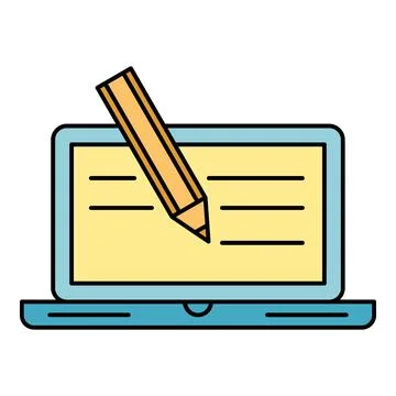 Laptop screen with pencil writing creating content Stock Illustration