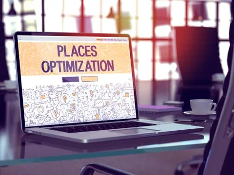 Laptop Screen with Places Optimization Concept. 3D Illustration Stock Illustration