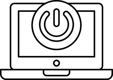 A laptop screen with a power button on it Ilustración de archivo