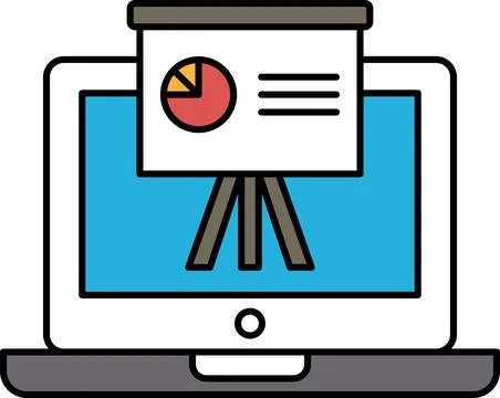 A laptop screen with a presentation slide on it Illustrazione stock