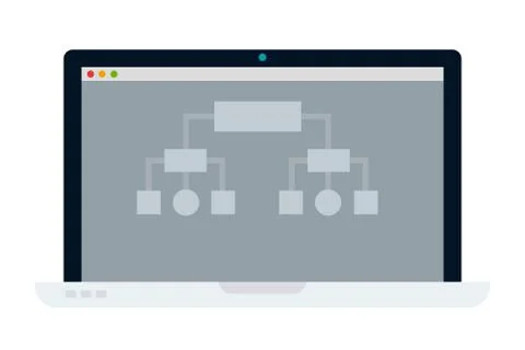 Laptop screen with program development elements flat icon vector isolated. Stock Illustration