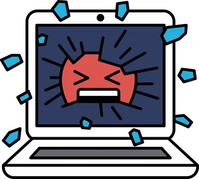 A laptop screen with a red face and a red circle with a black line through it Stock Illustration