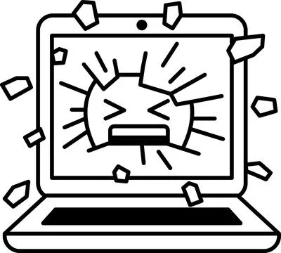 Laptop screen with a red face and a circle with a black line through it Illustrazione stock
