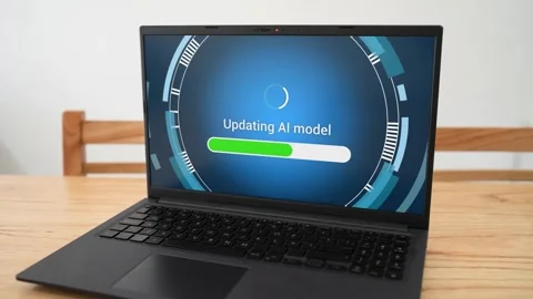 Laptop screen showing AI model update progress bar Video stock 334137101