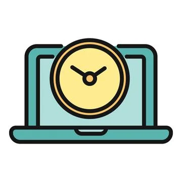 Laptop screen showing clock icon illustrating time management イラスト素材