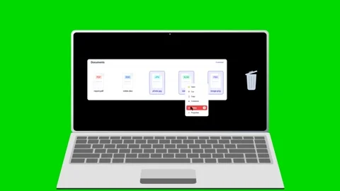 Laptop screen showing digital file deletion into trash icon. 4K Video stock 341694542