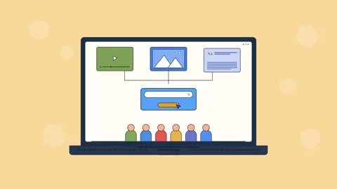 Laptop screen showing digital workspace interface with user avatars. 4K Stock Footage 342387533