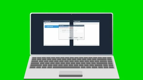Laptop screen showing file duplication process on green screen. 4K Stock Footage 342114748