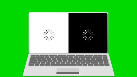 Laptop screen showing loading buffering icons on green background 4K Stock Footage 338328465