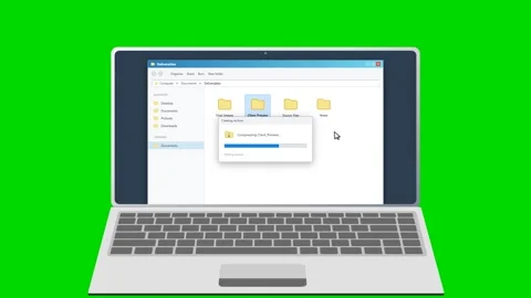 Laptop screen showing the process to compress folder into zip file. 4K Stock Footage 341694509