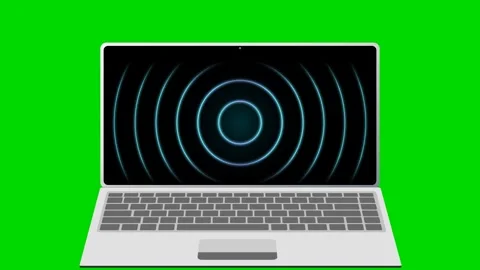 Laptop screen showing pulsing digital signal waves on green screen. 4K Stock-Footage 340882935