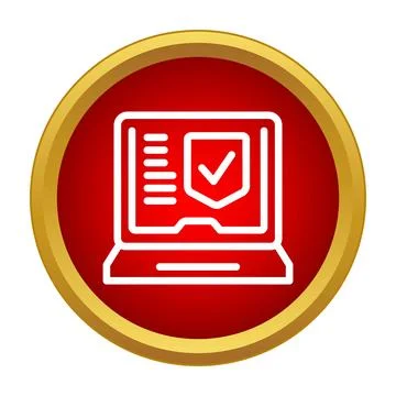 Laptop screen showing shield checkmark for cybersecurity protection Stock Illustration