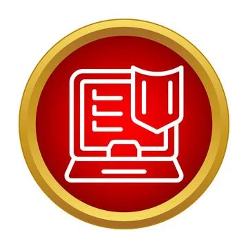 Laptop screen showing shield icon protecting data Stock Illustration