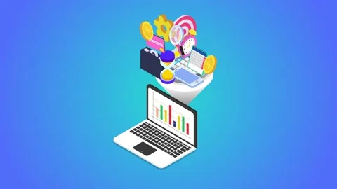 Laptop screen showing strategy data analysis Video stock 223457125