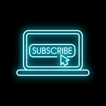 Laptop screen showing subscribe button in neon Иллюстрация