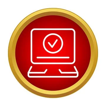Laptop screen showing verified checkmark completion success Illustrazione stock