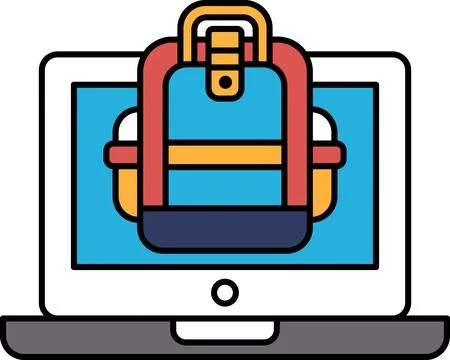 A laptop screen shows a backpack with a strap 库存插图