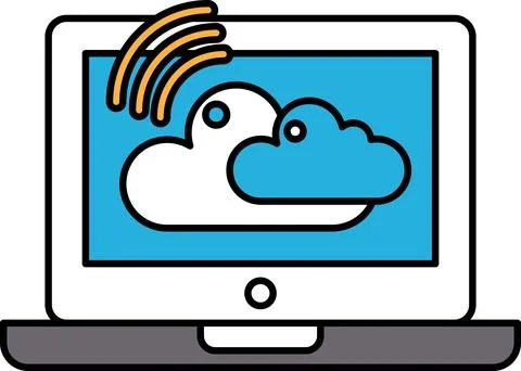 A laptop screen shows a cloud with a Wi-Fi symbol in the middle 스톡 일러스트
