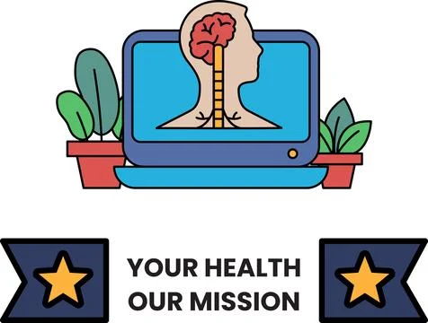 Laptop screen shows human head with brain and lungs Ilustración de archivo
